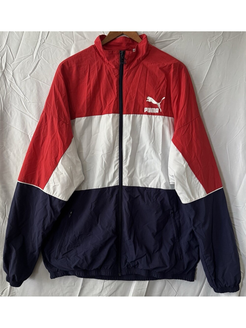 Vintage Puma Windbreaker Jacket Mens XL Red White Blue Colorblock 90s Retro USA